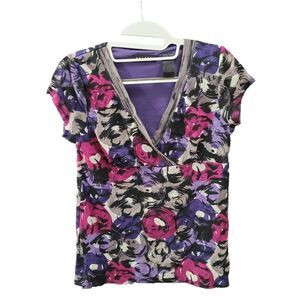 Axcess Womens Top Multi-Color Size Small 100% polyester Cap Sleeve Floral Design